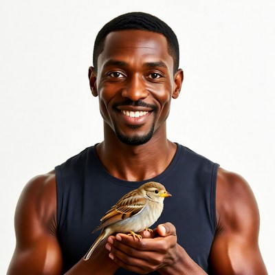African-American man holding sparrow