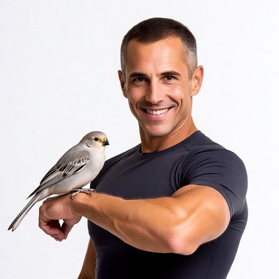 Man holding gray bird