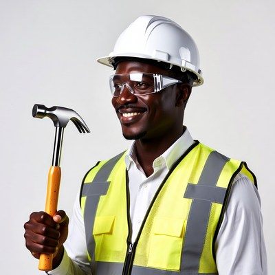 African-American man holding hammer