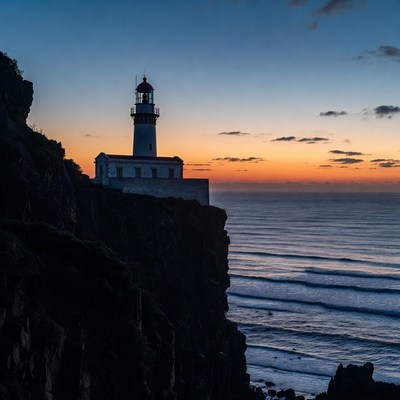 Lighthouse on Cliff at Sunset