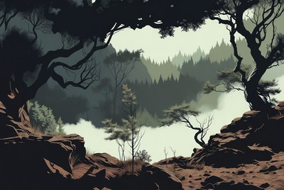 Misty Pine Forest Illustration