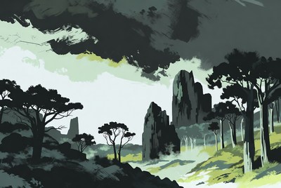 Silhouette Mountains and Trees Landscape