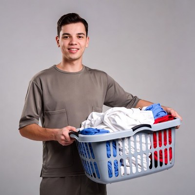 Man holding laundry basket