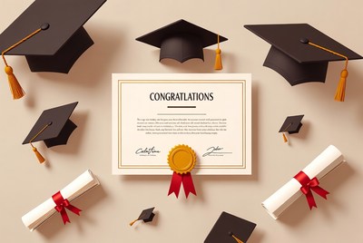 Graduation Caps and Congratulations Diploma