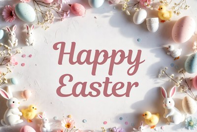 Happy Easter with Eggs and Bunnies