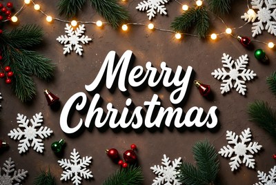 Merry Christmas Text with Holiday Decor