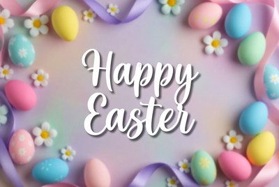 Happy Easter Eggs and Ribbons