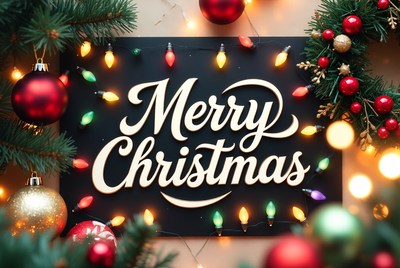 Merry Christmas Sign with Ornaments