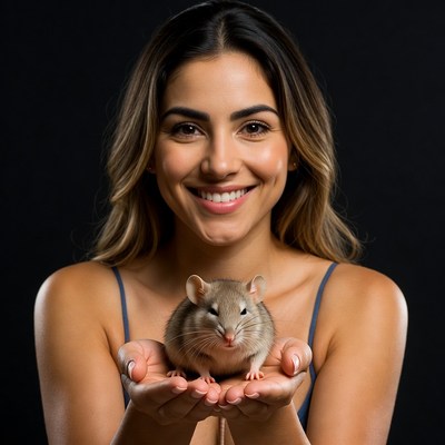 Woman holding cute rat