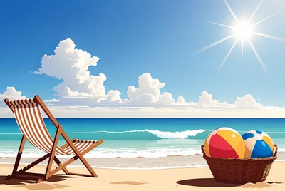 Beach Chair and Beach Balls Illustration
