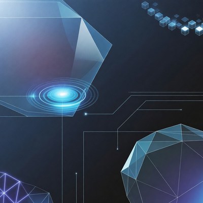 Glowing Blue 3D Geometric Crystals