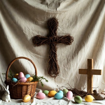 Easter Basket with Woven Cross and Eggs