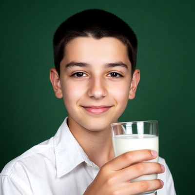 Boy holding glass of milk