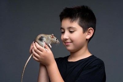 Boy holding pet rat