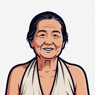 Elderly Asian woman in white sari