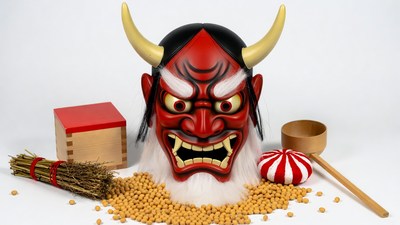 Hannya Mask with Japanese Setsubun Items
