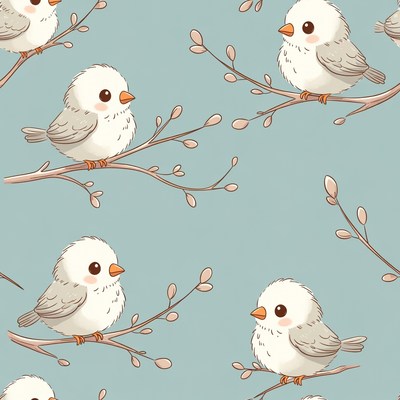 Cute white chicks on branches pattern