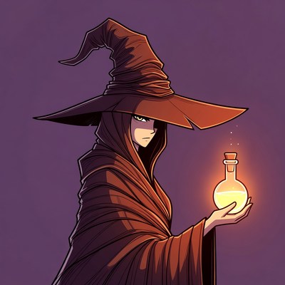 Witch holding glowing potion bottle