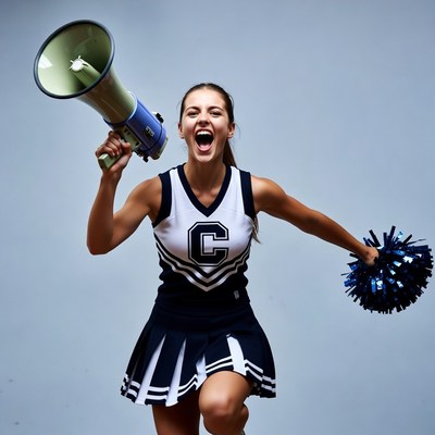 Cheerleader shouting into megaphone