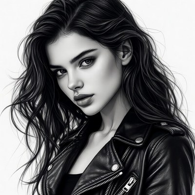 Woman in leather jacket portrait