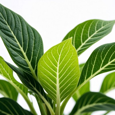 Green Philodendron Leaves on White Background