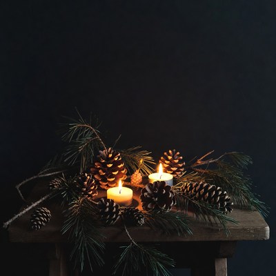 Pine Cones Candles Christmas Arrangement