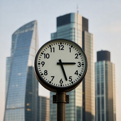 Clock with skyscrapers background