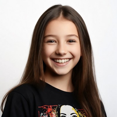 Smiling girl in black t-shirt