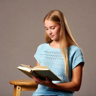 Teen girl reading book on chair