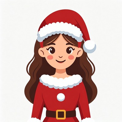 Smiling Woman in Santa Hat Illustration