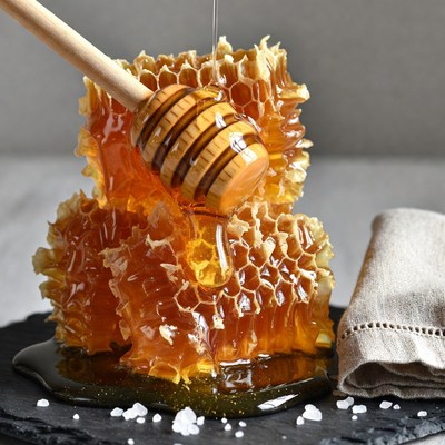 Honey Dripping from Wooden Dipper