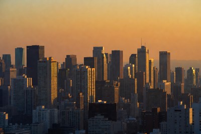 City skyline at sunset