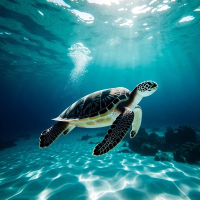 Sea Turtle Swimming Underwater