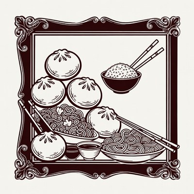 Chinese Dim Sum Bao Noodles Illustration