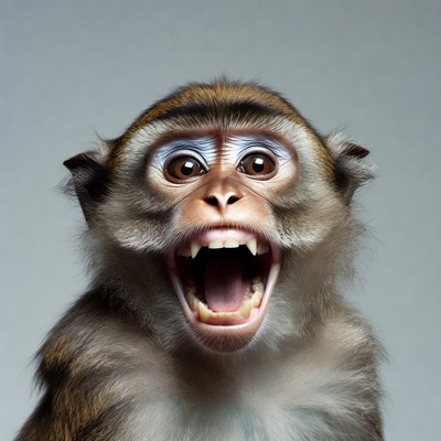 Monkey screaming with wide open mouth