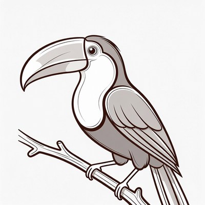 Toucan perched on branch illustration