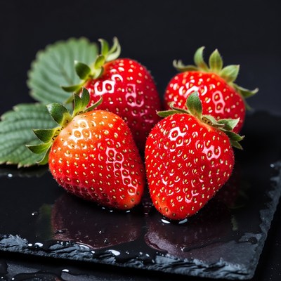 Fresh Strawberries on Black Slate