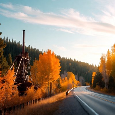 Rusty Mine Tower Amid Autumn Forest