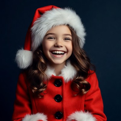 Smiling girl in Santa hat and coat