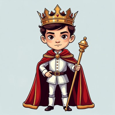 Cartoon boy king with crown and scepter