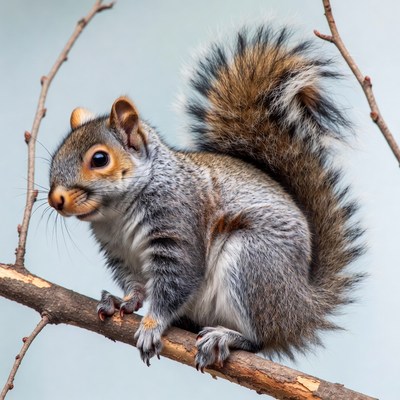 Gray squirrel on tree branch