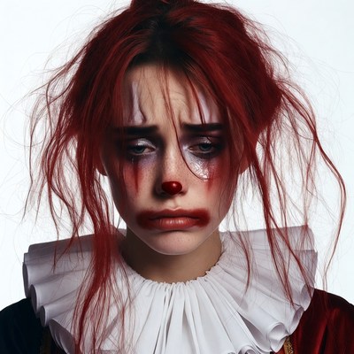 Crying Clown Girl with Red Hair