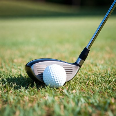 Golf club and ball on grass