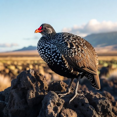 Red-wattled lapwing on volcanic rocks