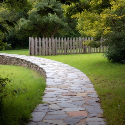Curving Stone Path in Lush Garden