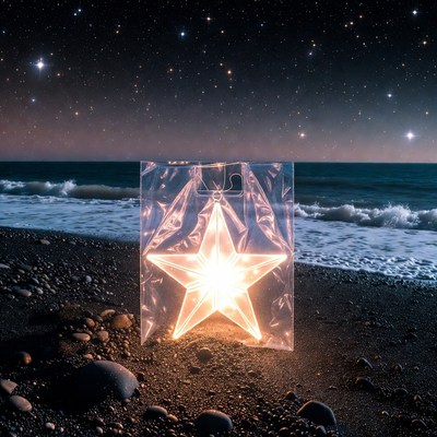 Glowing Star in Plastic Bag on Beach