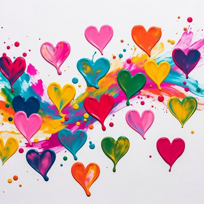 Colorful Paint Hearts on White Background