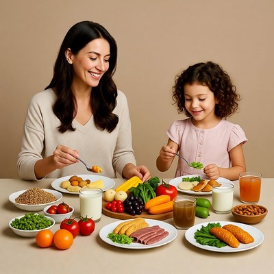 Mother and daughter eating healthy meal