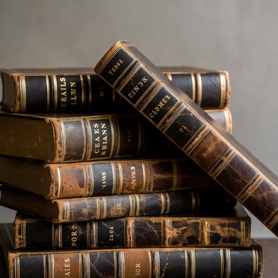 Stack of antique leather books
