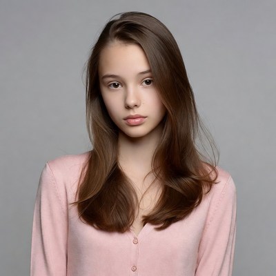 Teen girl with long brown hair